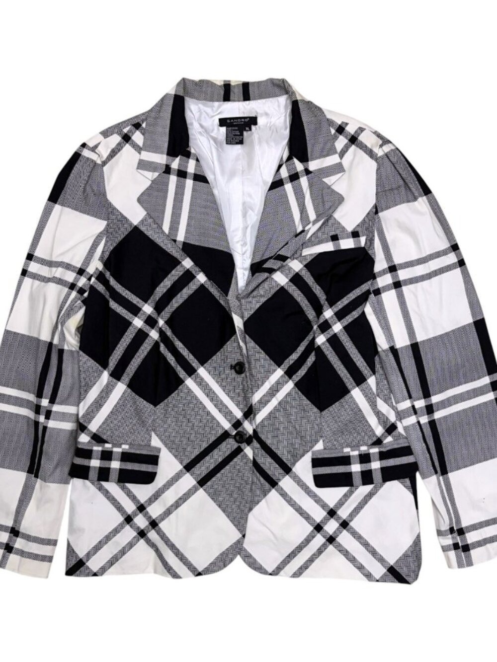 SANDRO Plaid Blazer Jacket Business Casual Luxury Designer Coat Womens XL